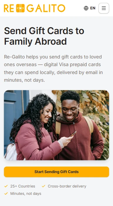 Re-Galito landing page on a phone, with the hero and the call to action.